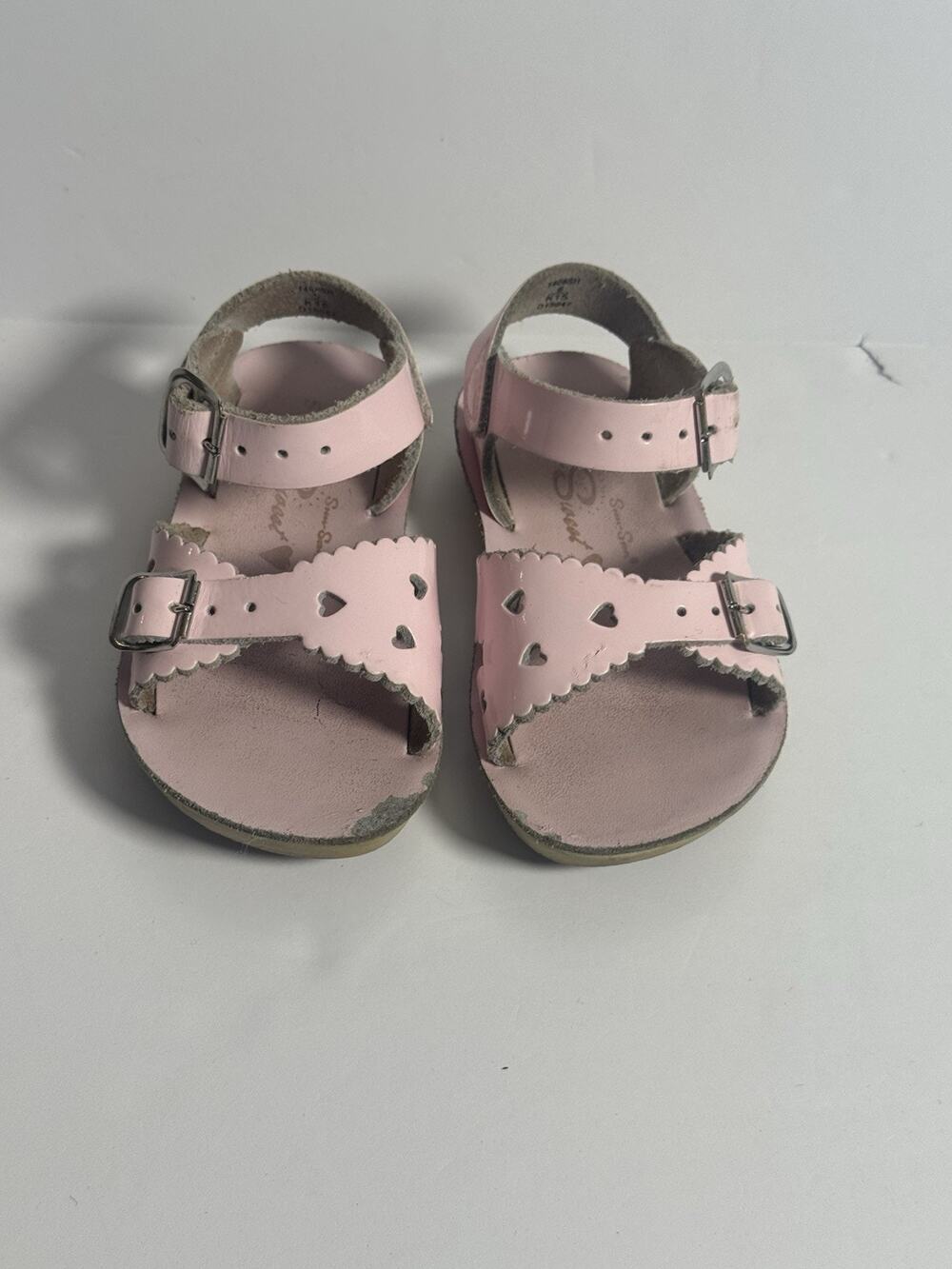 Sun San Sweetheart Toddler Girls Pink Heart Cutout Leather Sandals Size 5